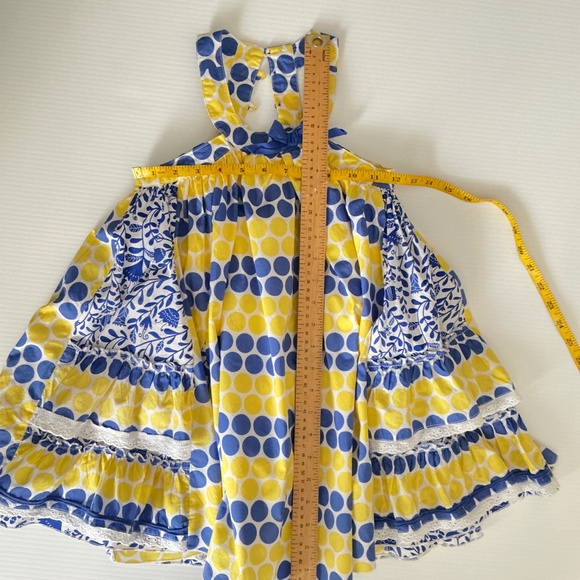 Deux Par Deux Girls Summer Dress Size 6 Polka Dot and Flowers Yellow and Blue - Picture 8 of 8